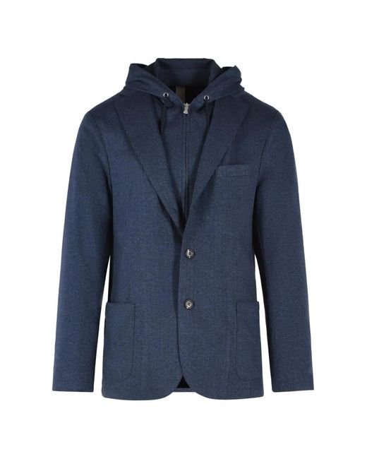 Eleventy Blue Herringbone Hooded Blazer for men