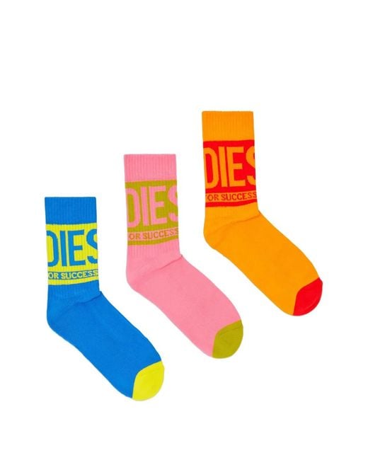 DIESEL White Logo-Detail Ribbed-Cuff Cotton Socks (Pack Of Three) for men