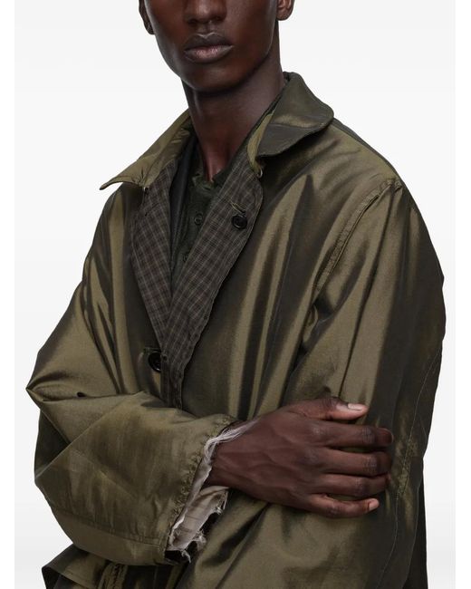 Maison Margiela Gray Buttoned Plaid Trench Coat for men