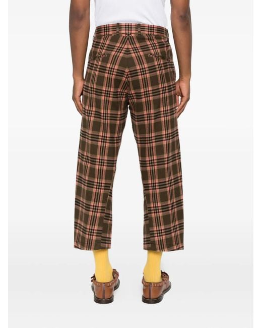 Moschino Brown Cropped Check Trousers for men
