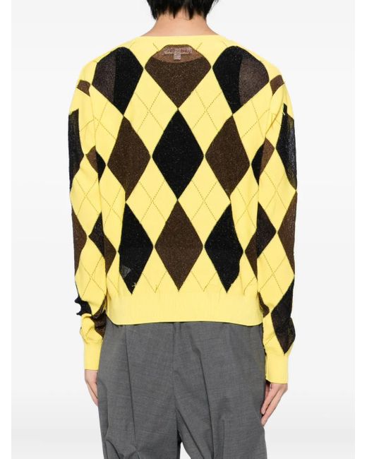 MASU Yellow Argyle-Knit T-Shirt for men