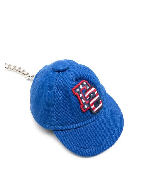 DSquared² Blue Logo-Patch Cap Keychain for men