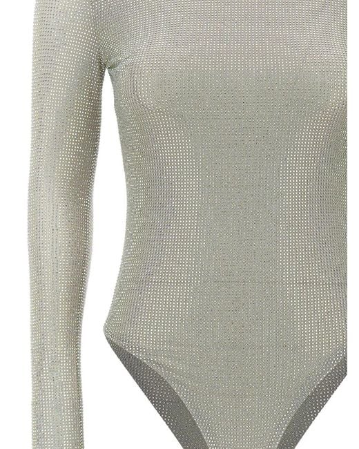 Twentyfourhaitch Gray Arches Rhinestone-Embellished Bodysuit