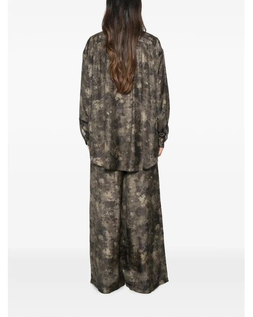 Uma Wang Green Floral-Print Long-Sleeve Shirt