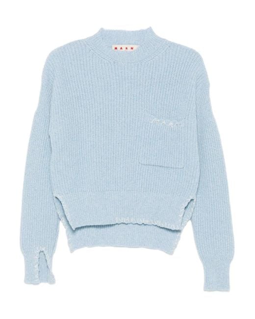 Marni Geribbelde Wollen Trui Met Zakdetail in het Blue