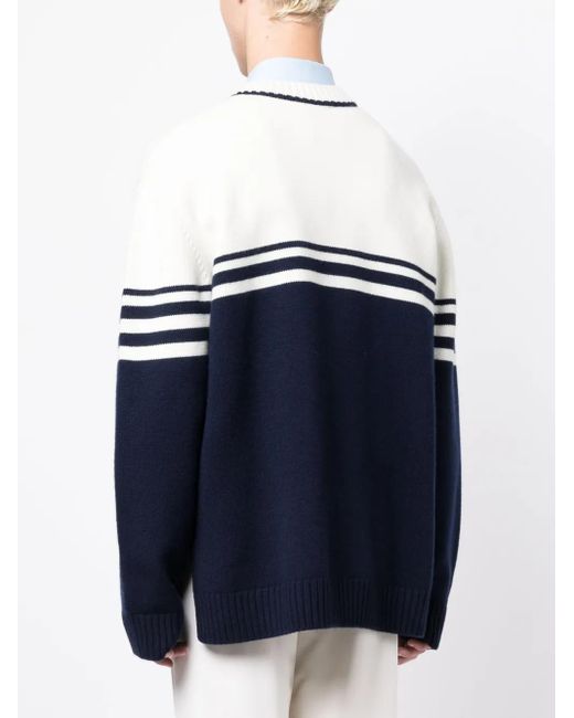 Wales Bonner Blue Logo V-neck Jumper for men