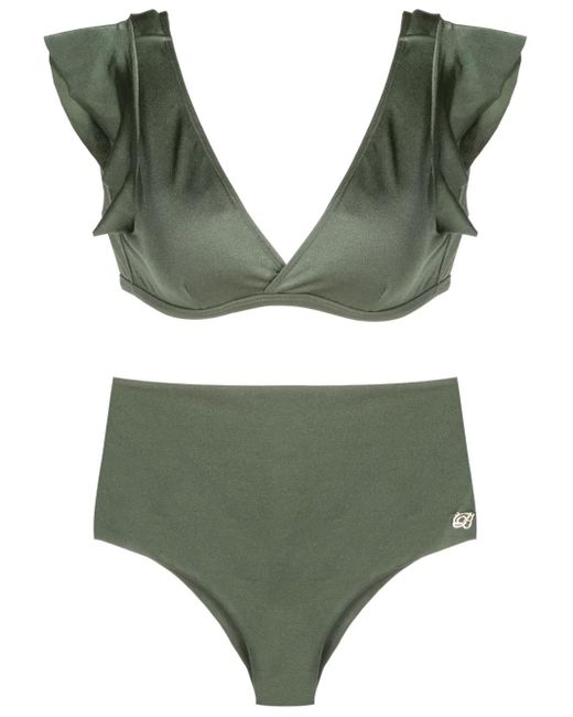 Brigitte Bardot Green V-Neck High-Waisted Bikini