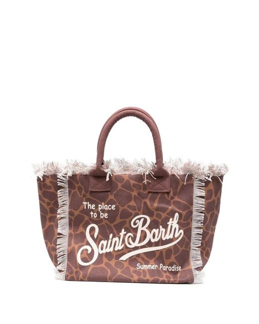 Mc2 Saint Barth Pink Giraffe-Print Frayed Tote Bag