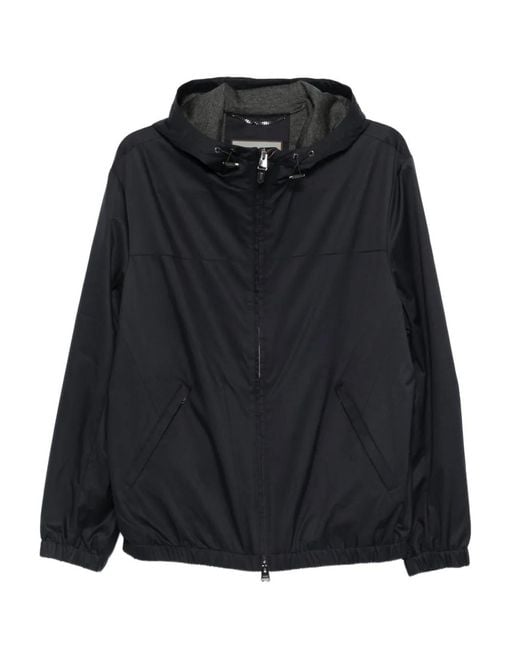 Canali Black Hooded Zip-Up Jacket for men