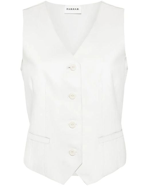 P.A.R.O.S.H. White Single-Breasted Leather Waistcoat