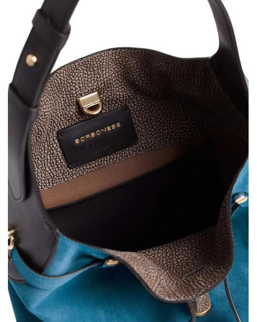 Borbonese Blue Medium Premiere Buckle-Detail Suede Bucket Bag