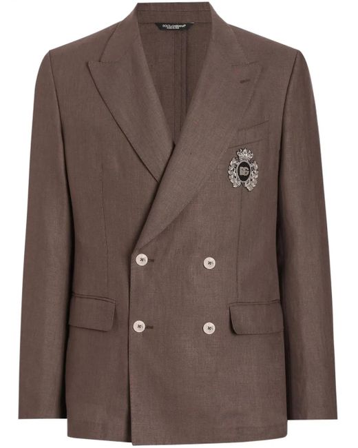 Dolce & Gabbana Brown Crest-Appliqué Blazer for men