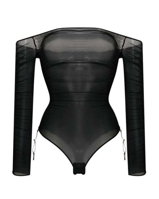 Maison Close Black Semi-sheer Draped Bodysuit