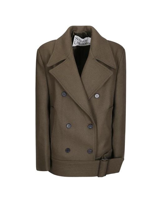 Source Unknown Brown Belted Double-Breasted Coat
