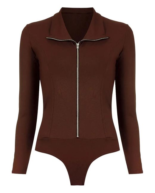 Amir Slama Brown High-Neck Zip Bodysuit