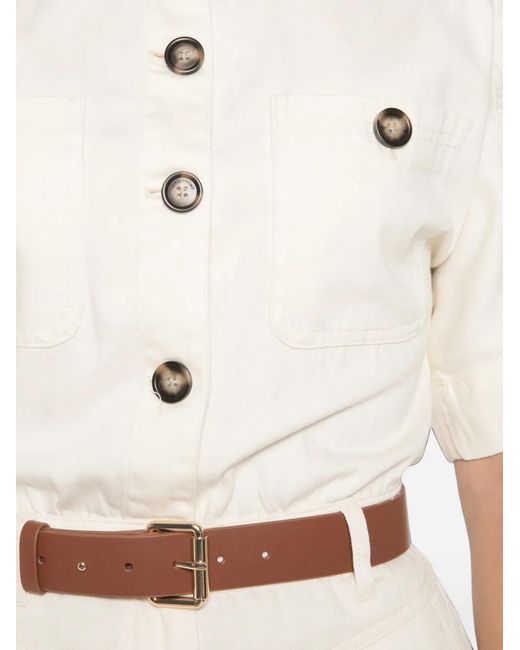 Self-Portrait White Button-Fastening Short-Sleeve Denim Playsuit