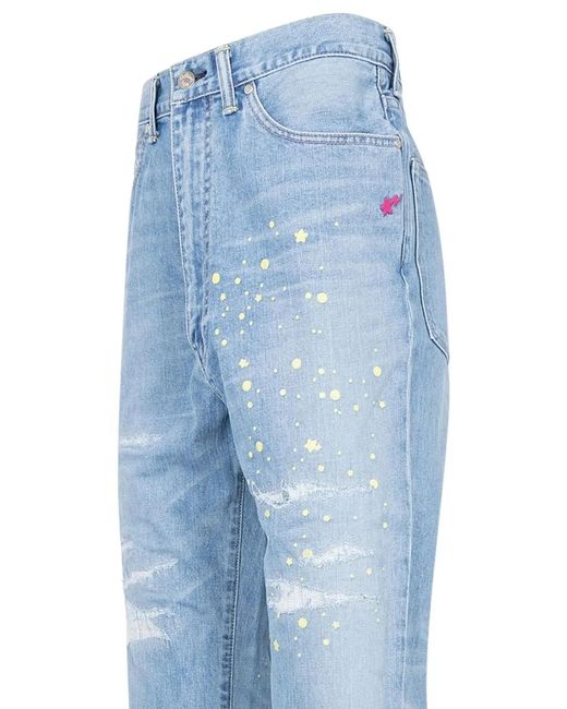 A Bathing Ape Blue X Kid Cudi Damaged Denim Straight-Leg Jeans for men