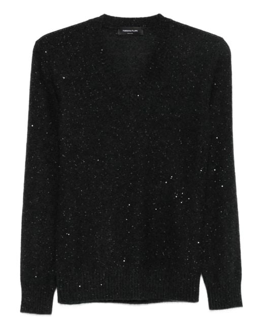 Fabiana Filippi Black Sequin-Embellished V-Neck Sweater