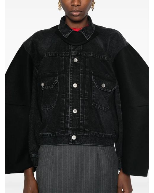 Sacai Denim Jack Met Vlakken in het Black
