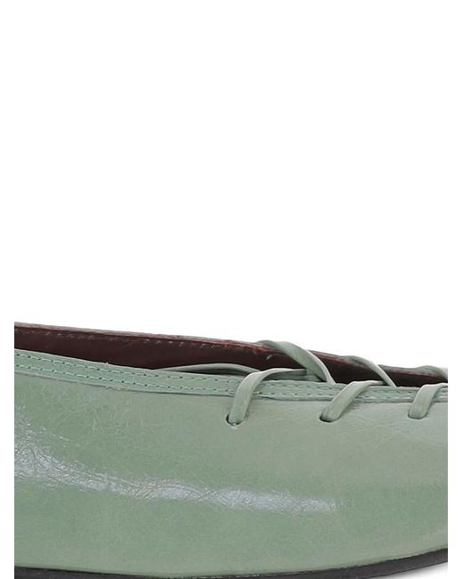 Alohas Green Leather Flat Pumps