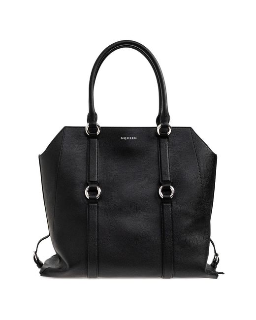 McQueen Black Farringdon Ring-Detail Tote Bag for men