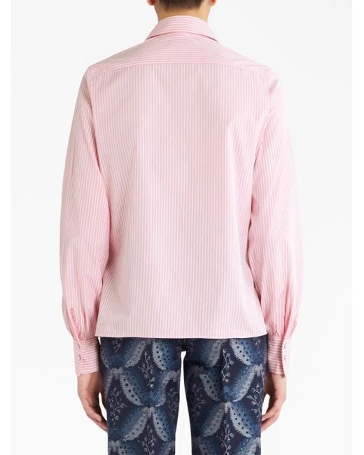 Etro Pink Logo-Embroidered Striped Cotton Shirt