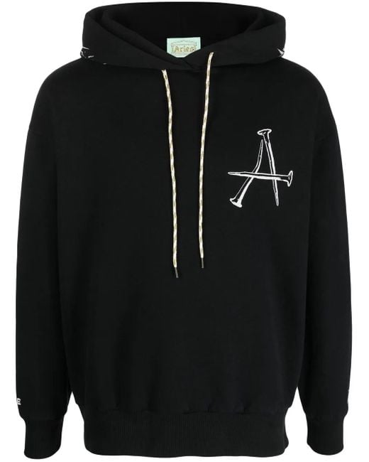 Aries Black Graphic Print Drawstring Hoodie for men