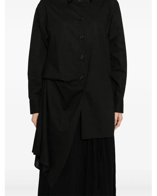 Yohji Yamamoto Black Cotton Asymmetric Shirt