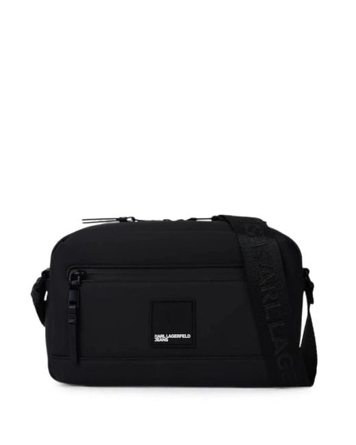Karl Lagerfeld Black Coated Faux-Leather Cross Body Bag for men