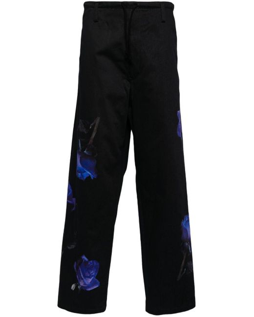 Pantalones con estampado de rosas Yohji Yamamoto de hombre de color Black