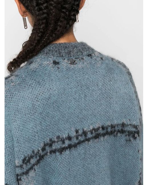 DIESEL Blue M-Rodi Patterned Intarsia-Knit Cardigan