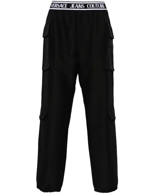 Versace Jeans Couture Black Logo-Waistband Cotton Cargo Trousers for men