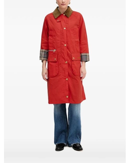 Barbour Red Manteau À Col En Velours Côtelé
