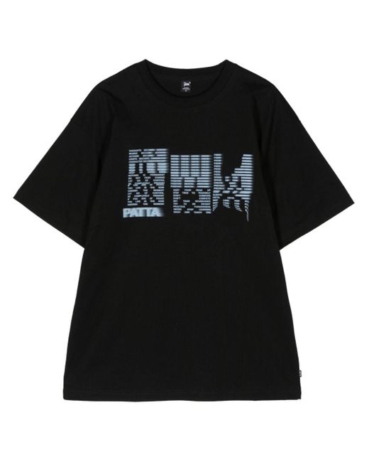 PATTA Black Glitch Cotton T-shirt for men