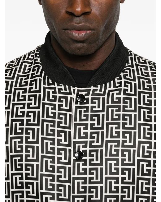 Balmain Gray Reversible Patterned Bomber Jacket for men