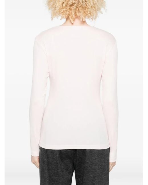 Fabiana Filippi Pink V-Neck Long-Sleeved T-Shirt