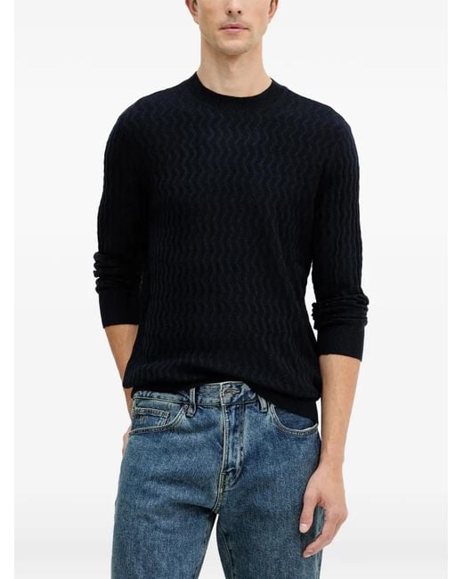 ARMANI EXCHANGE Black Patterned Crew Neck Sweater for men
