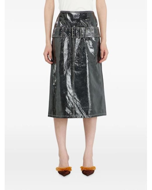 DIESEL Gray Belted Patent Leather Midi Skirt