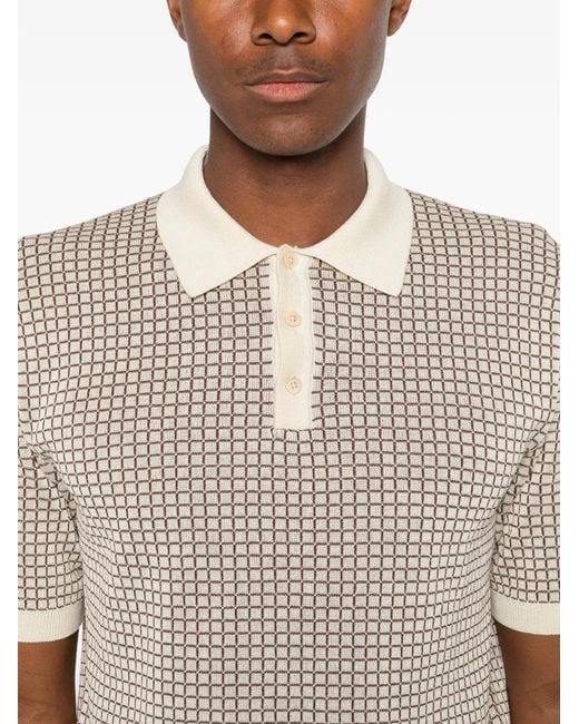GALLIA White Check-Pattern Short-Sleeve Polo Shirt for men