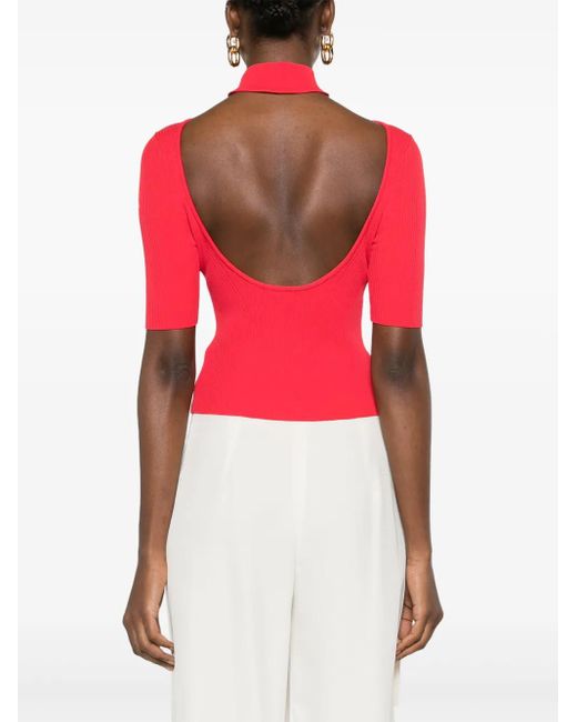 Cult Gaia Red Brianna Ribbed Knitted Top