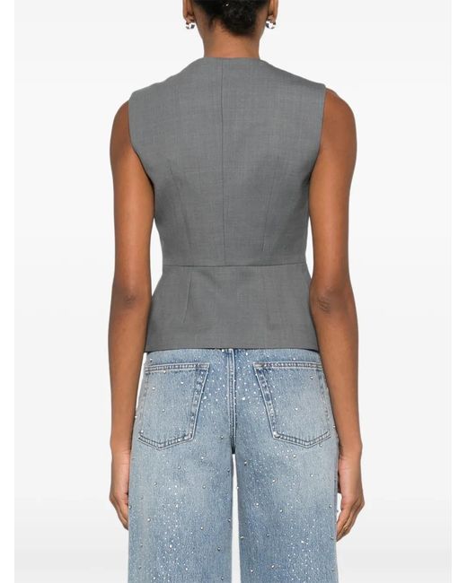 Maje Gray Jewel-Button Tailored Jacket