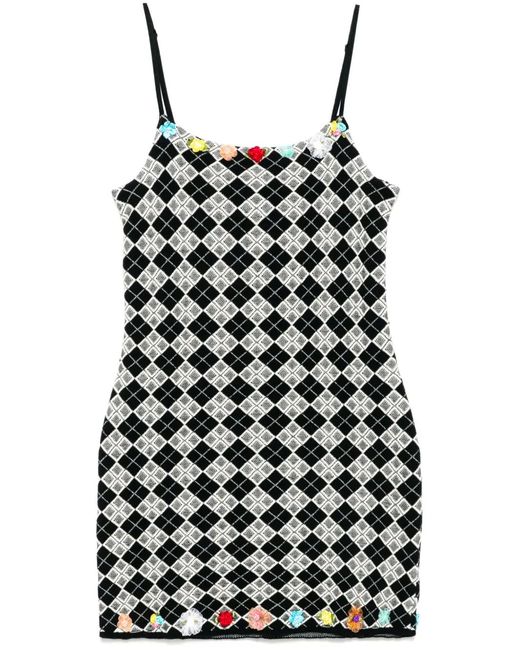 YANYAN KNITS Black Argyle Ribbon-Flowers Dress
