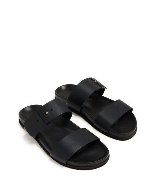 Ancient Greek Sandals Black Round-toe Leather Sandals for men