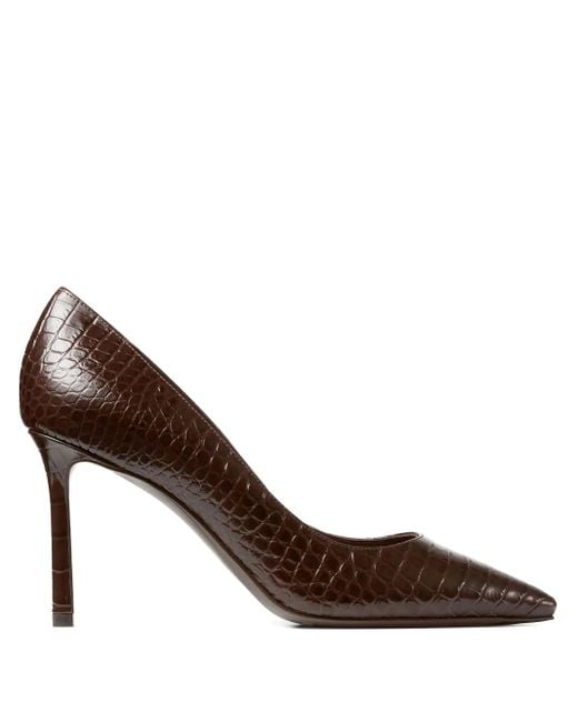 Jimmy Choo Brown Romy 85 Pumpen in Crocodile geprägtes Leder