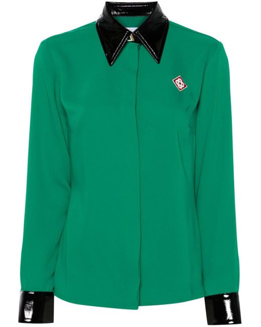Casablancabrand Green Contrast-collar Crepe Shirt