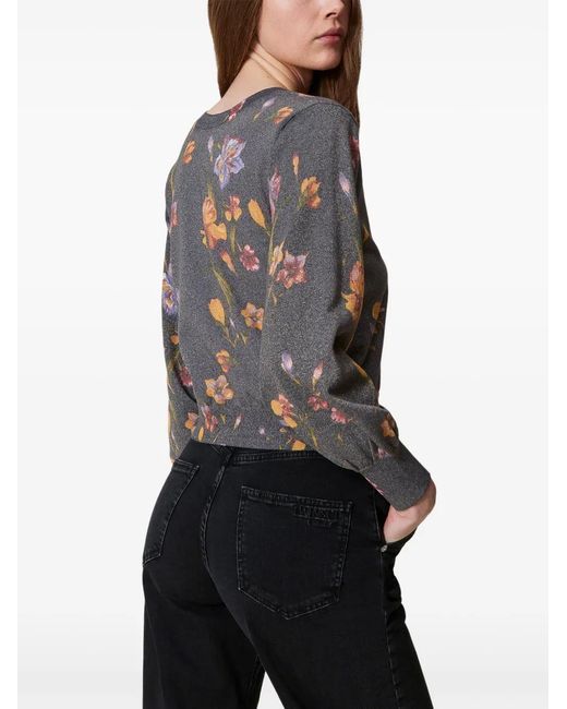 Twinset Gray Floral-Print Sweater