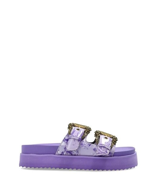 Versace Jeans Couture Purple Buckle-Strap Platform Sandals