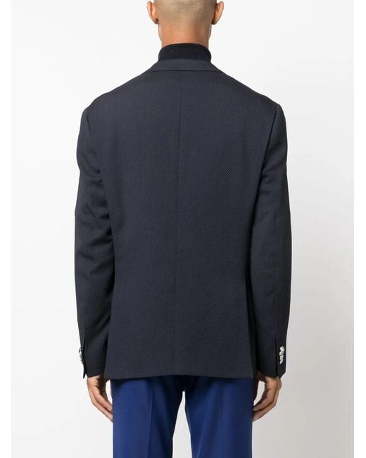 Corneliani Blue Textured-Finish Single-Breasted Blazer for men