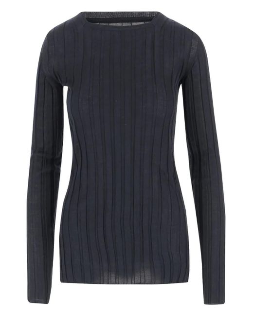 Carven Blue Ribbed Crew-Neck Sweater