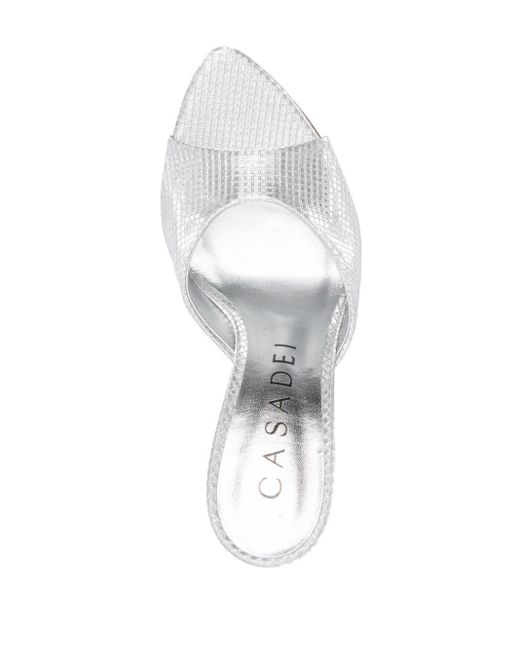 Casadei White Scarlet Diadema 100mm Shimmering Mules